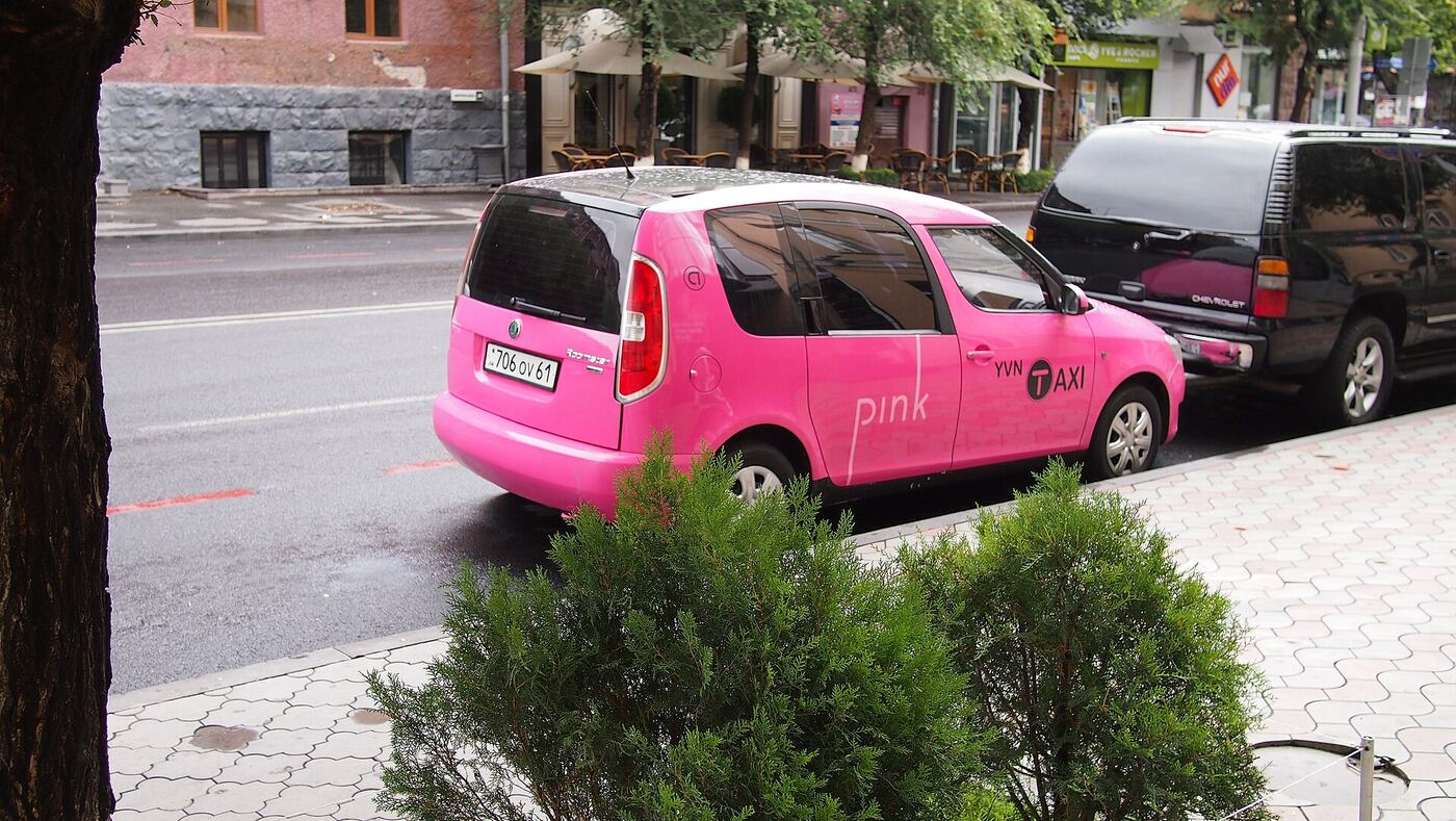 A taxi parked on a street in Yerevan